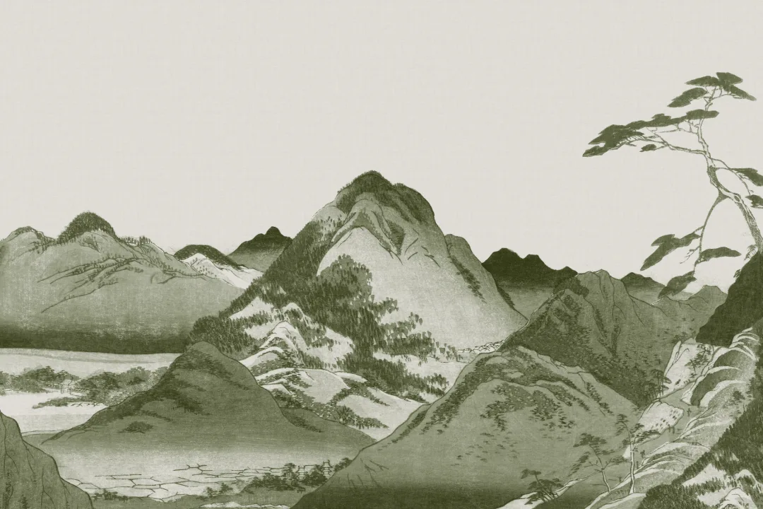 Green Japanese Mountain Landscape Art Wall Mural