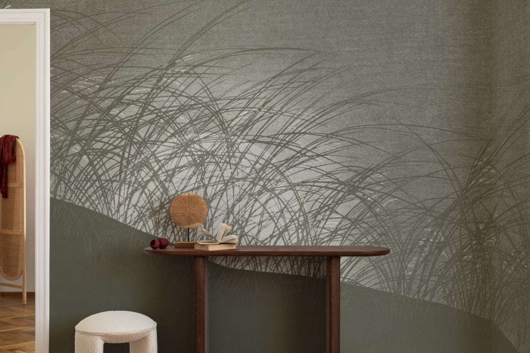 Mural de papel pintado verde estilo arte japonés de la naturaleza