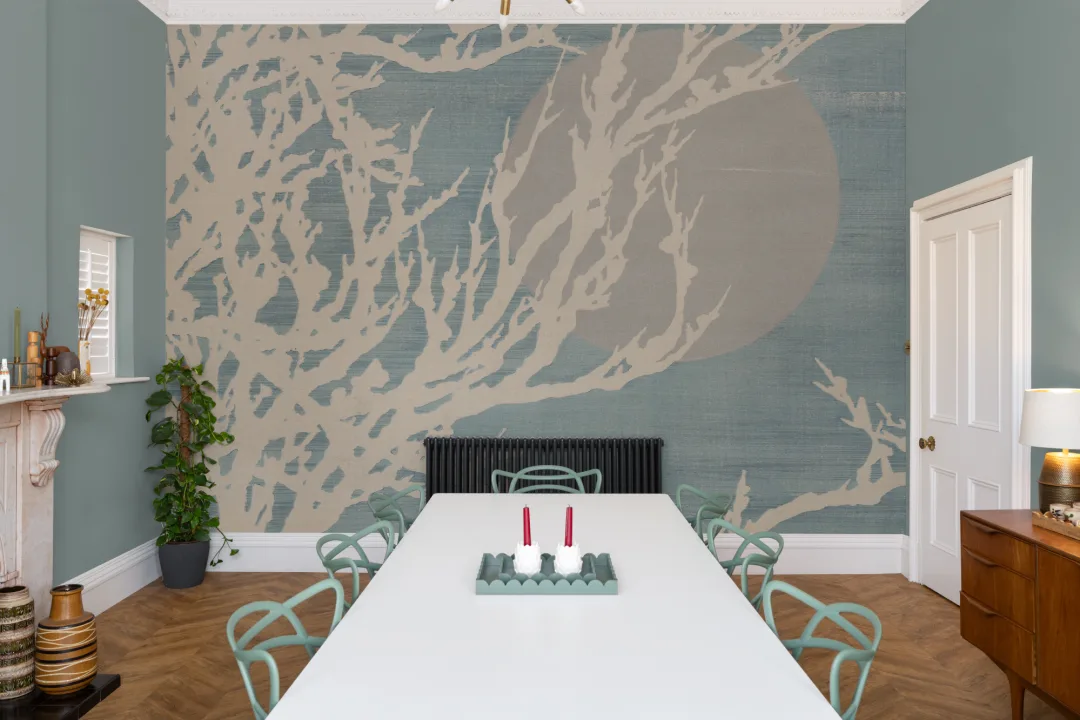 Blue Japanese Minimalist Nature Art Mural