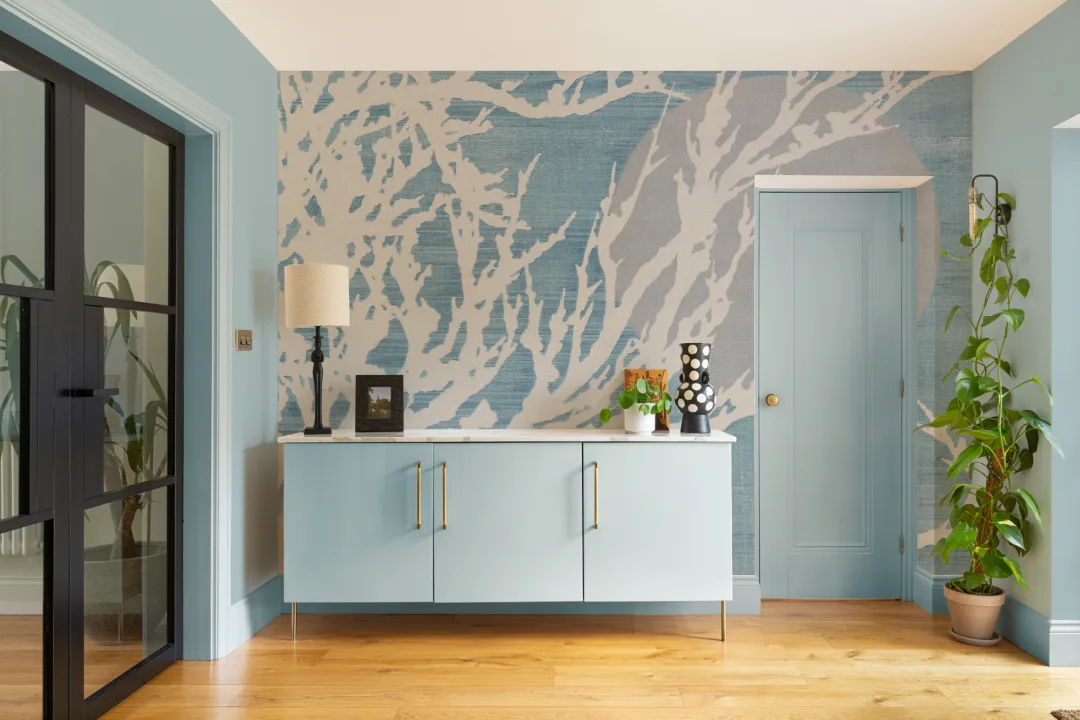 Mural de papel pintado azul japonés minimalista de la naturaleza