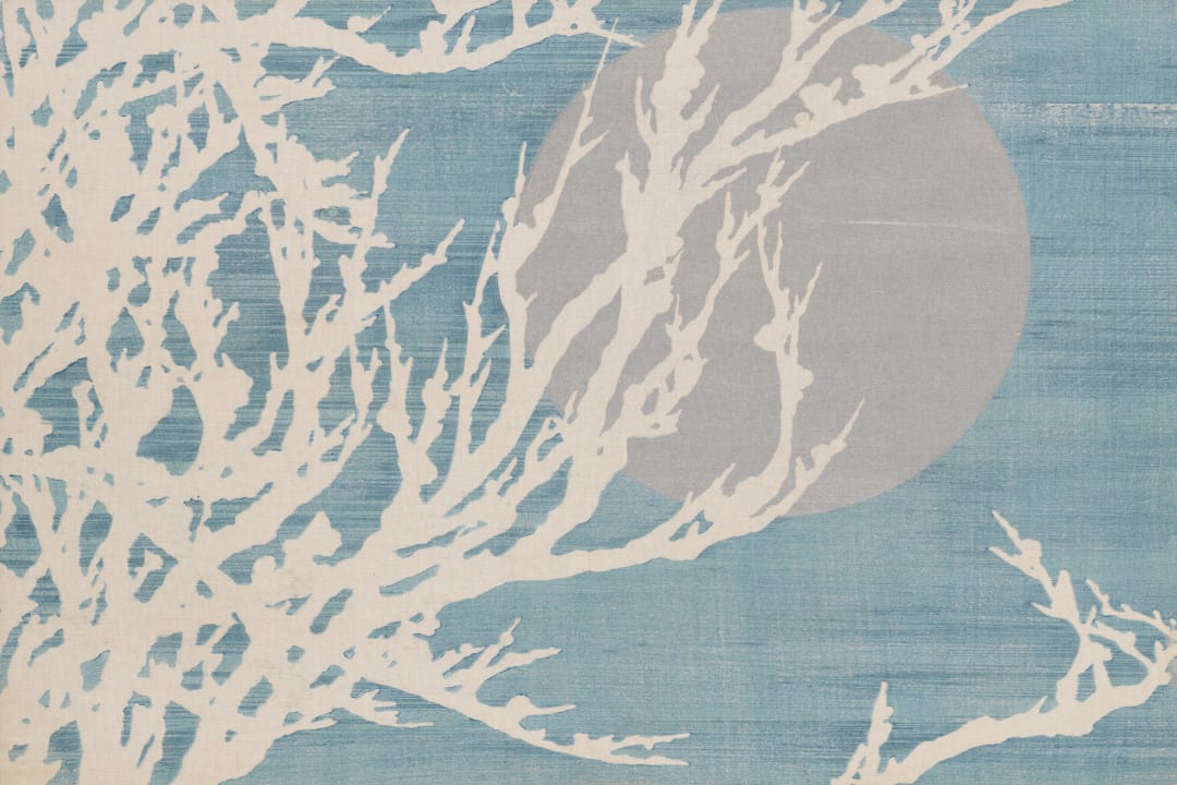 Blue Japanese Minimalist Nature Art Mural