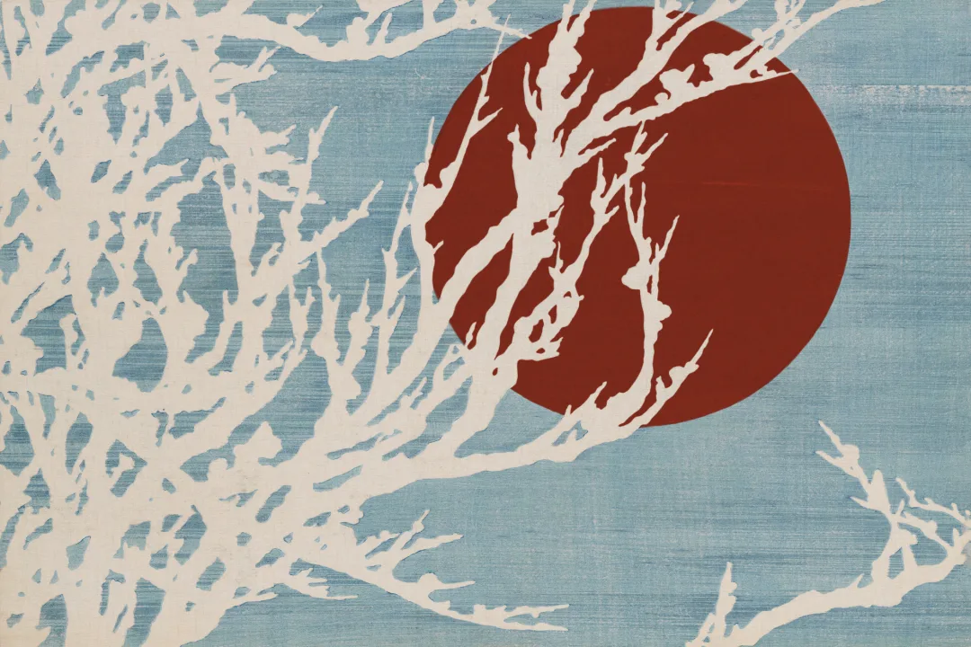 Blue and Red Japanese Artistic Nature Mural