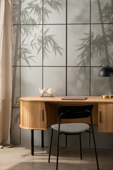 Papier peint panoramique Shoji en bambou vert pour une ambiance sereine