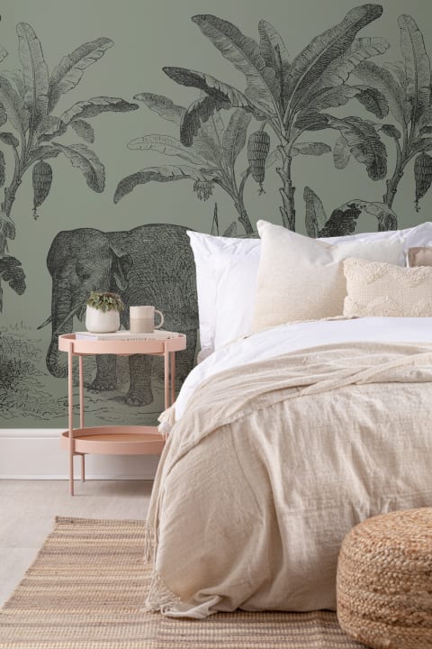 Green Vintage Elephant Mural