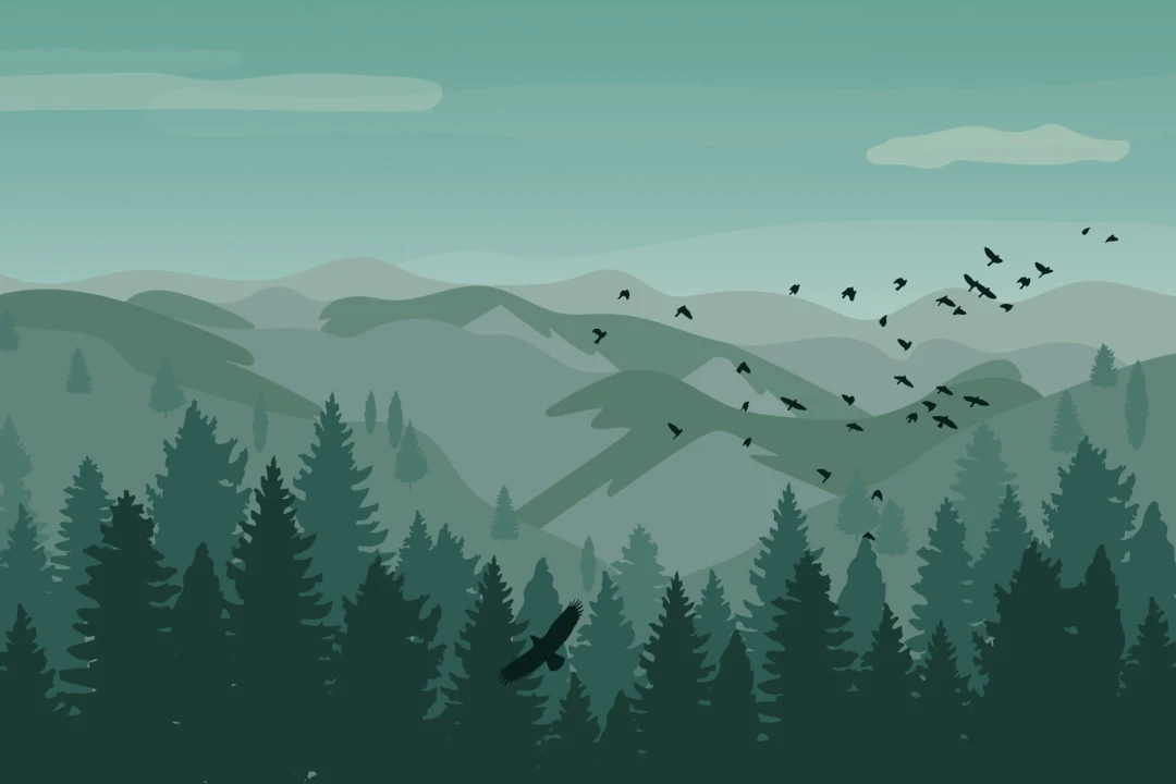 Illustrated Green Landscape Wallpaper Mural