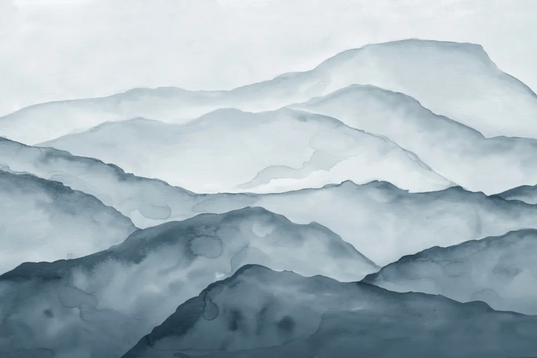 Blue Watercolour Mountain Wall Mural