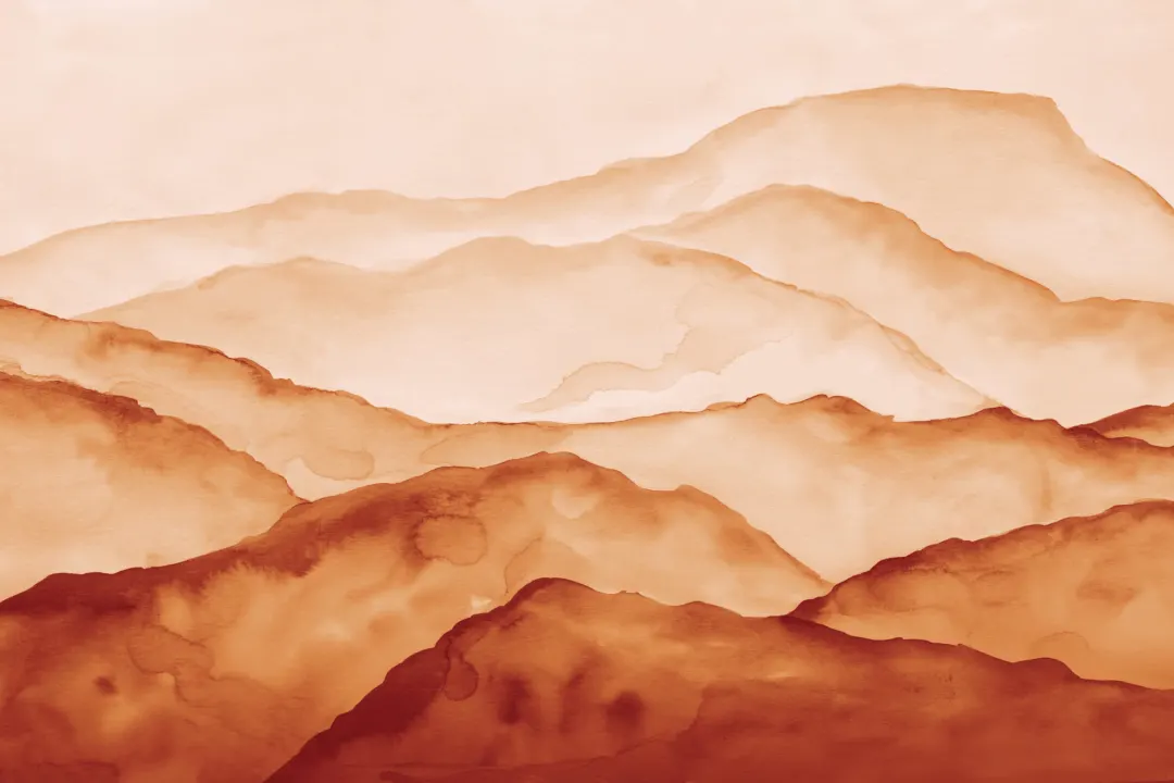 Orange Watercolor Peaceful Mountain Wallpaper Mural
