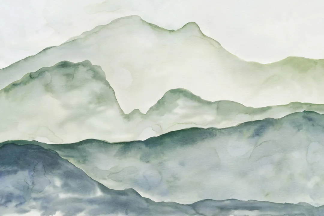 Blue & Green Mountainscape Wallpaper Mural