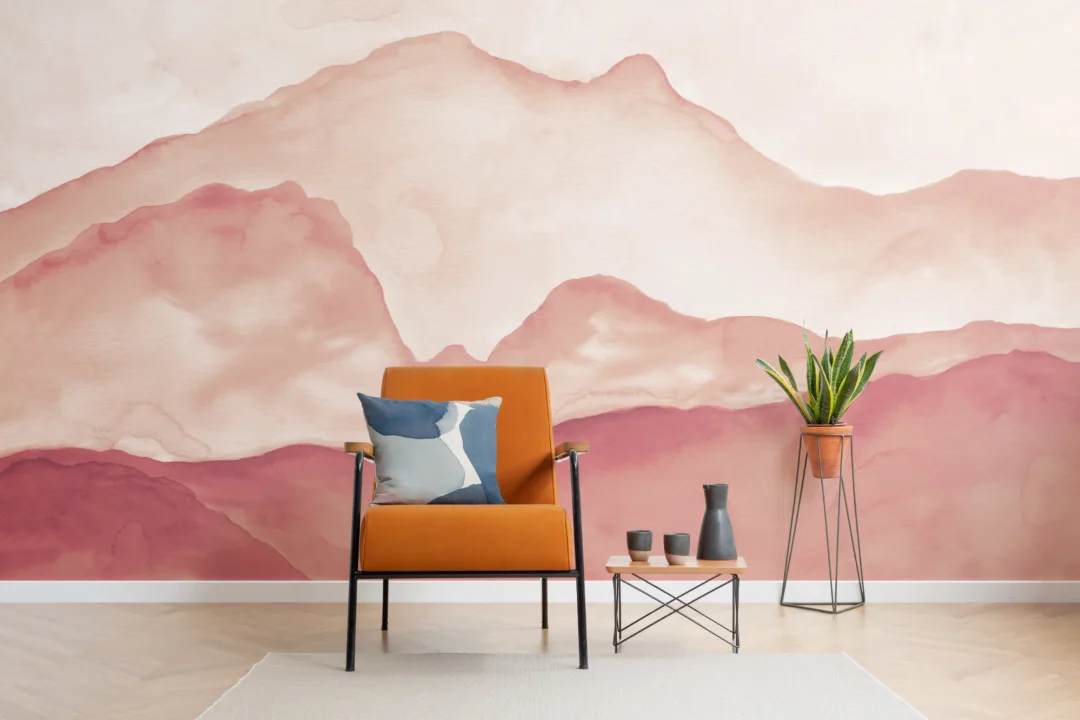Orange Peaceful Mountainscape Wallpaper Mural