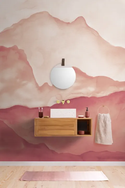 Portocaliu pașnic peisaj montan Wallpaper Mural