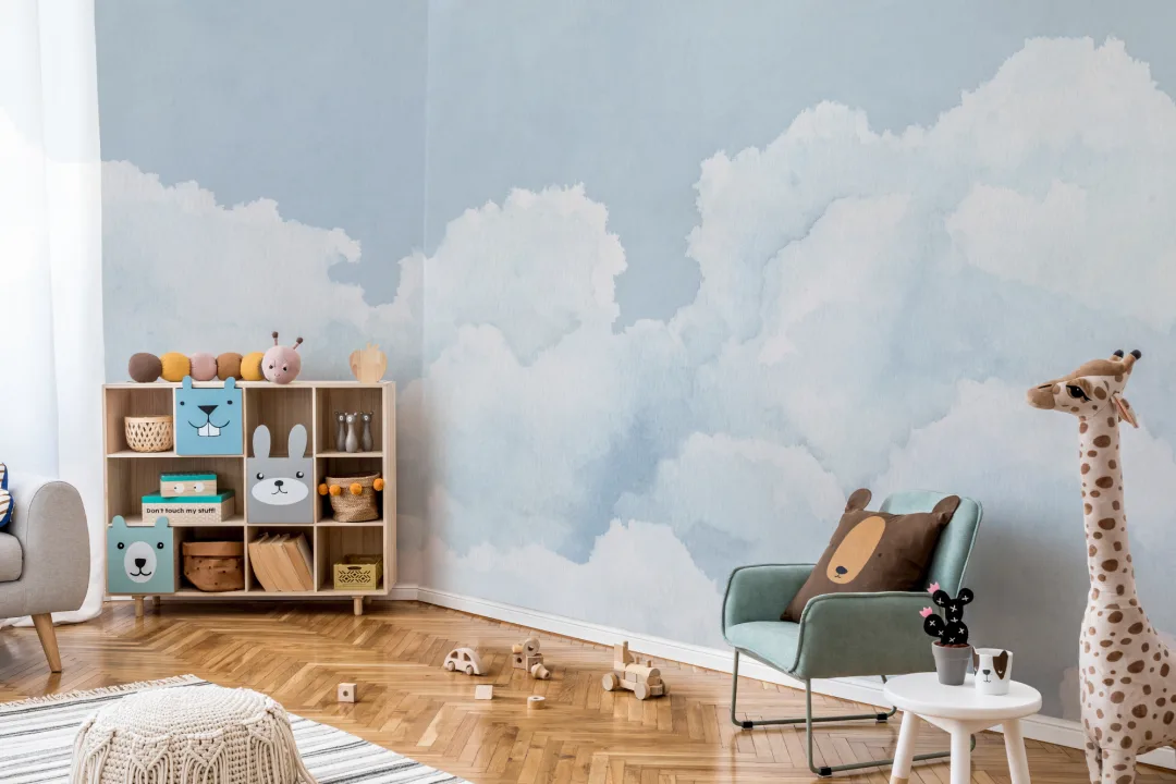 Light Blue Cloudy Sky Watercolor Wallpaper Mural