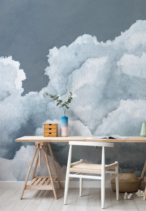 Carta da Parati Cielo e Nuvole in Blu Scuro Acquerello