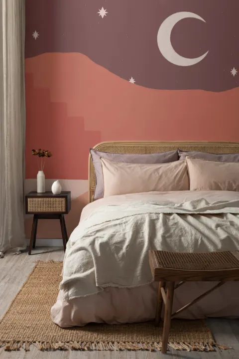 Orange Desert & Moon pictat peisaj Wallpaper Mural