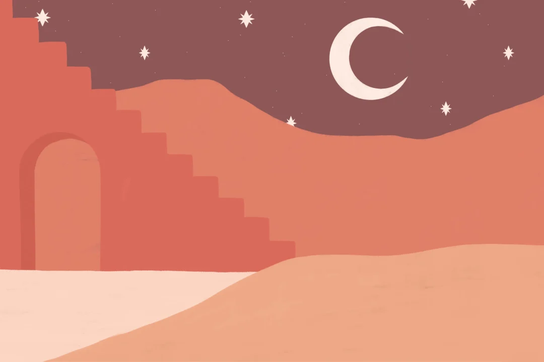 Orange Desert & Moon Painted Landscape Wallpaper Mural