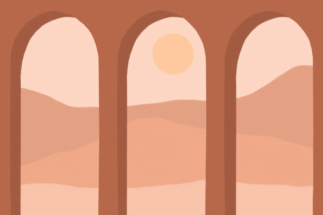 Terracotta Arches & Desert Landscape Modern Wallpaper Mural