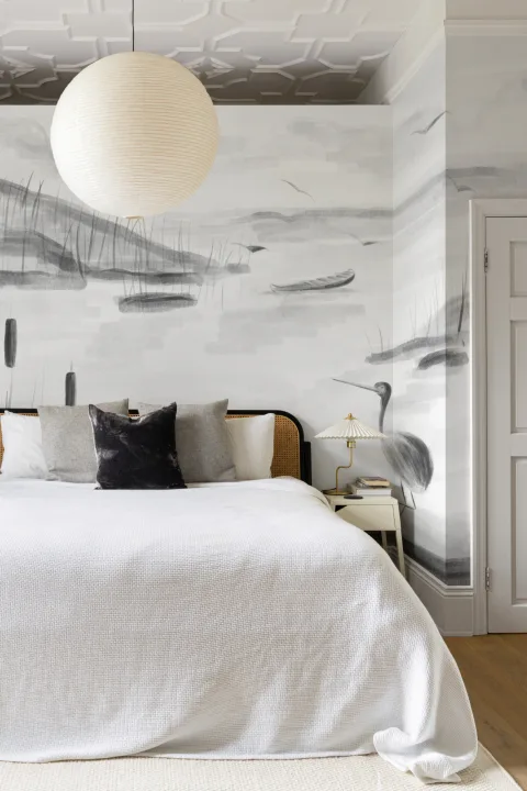 Traditional Chinese Black & White Ink Lake Wallpaper Mural
