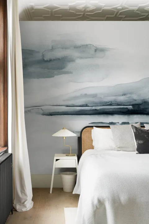 Blue Gray Watercolor Lake Landscape Wallpaper Mural