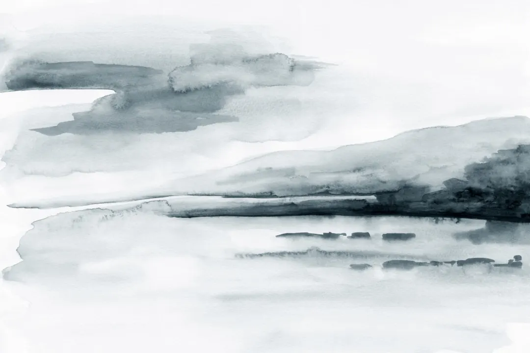 Blue Gray Watercolor Lake Landscape Wallpaper Mural