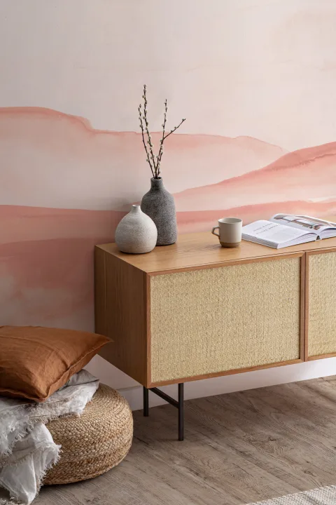 Mural Papel Pintado Naranja Estilo Abstracto con Paisaje de Atardecer en el Desierto
