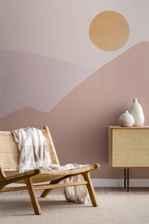Sun and Mountains Landscape Handmade Wallpaper Mural