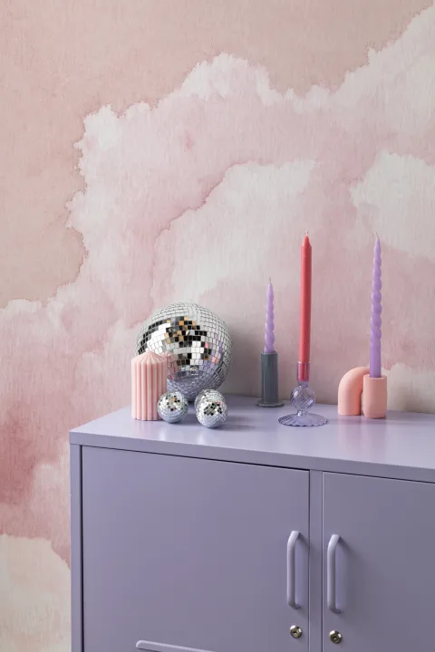 Pink akvarelskyer tapet vægmaleri
