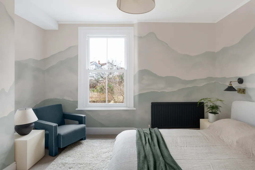 Salvie verde acuarelă Mountain Wallpaper Mural