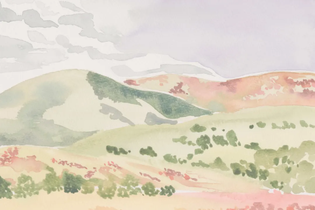 Watercolor Hills Landscape Wallpaper Mural