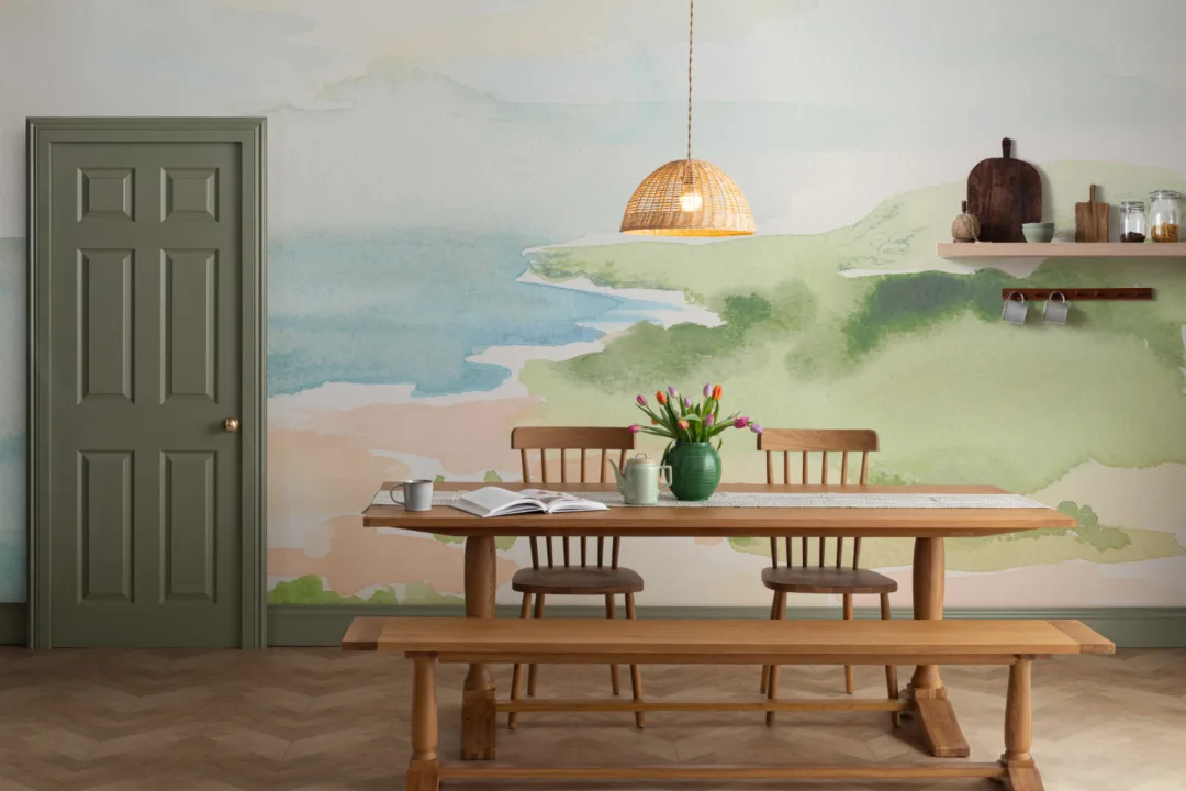 Watercolor Coastal Landscape Wallpaper Mural