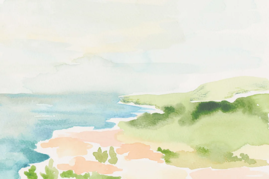 Watercolor Coastal Landscape Wallpaper Mural