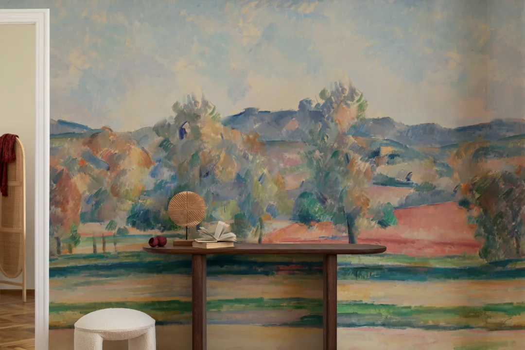 Carta da parati con paesaggio autunnale in caldi toni classici