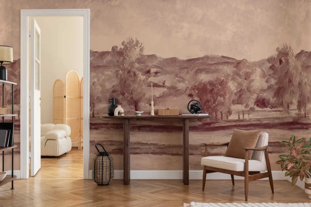 Autumn Landscape Wall Mural in Soft Dusk Tones