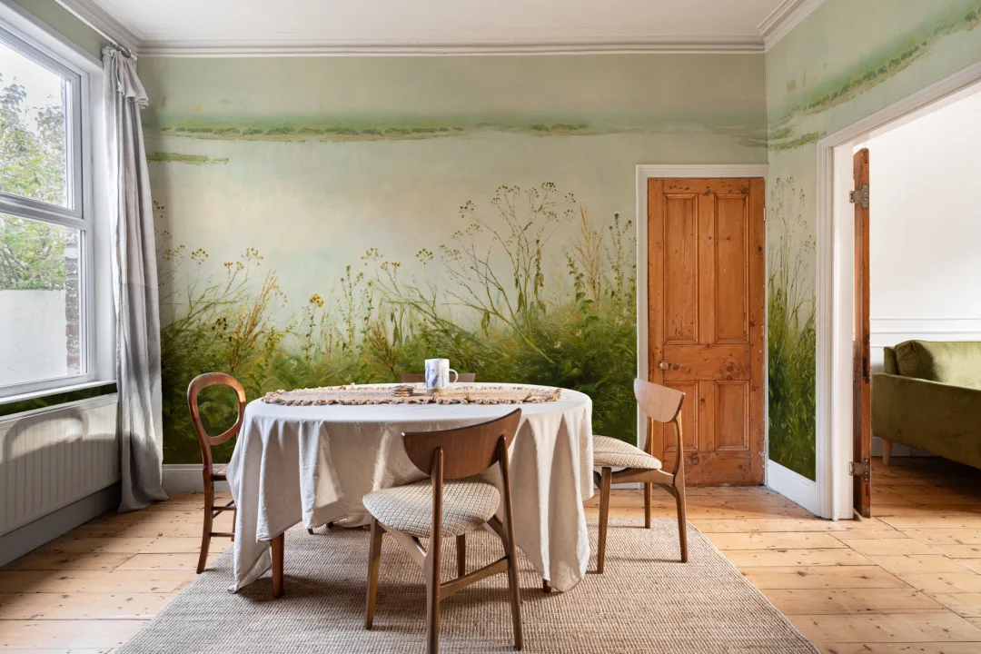 Riverbank Grassland Wall Mural in Fresh Green