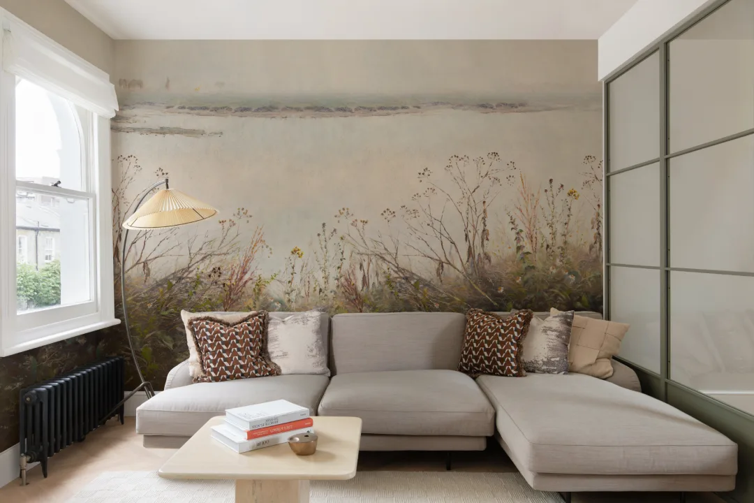 Riverbank Grassland Wall Mural in Evening Light