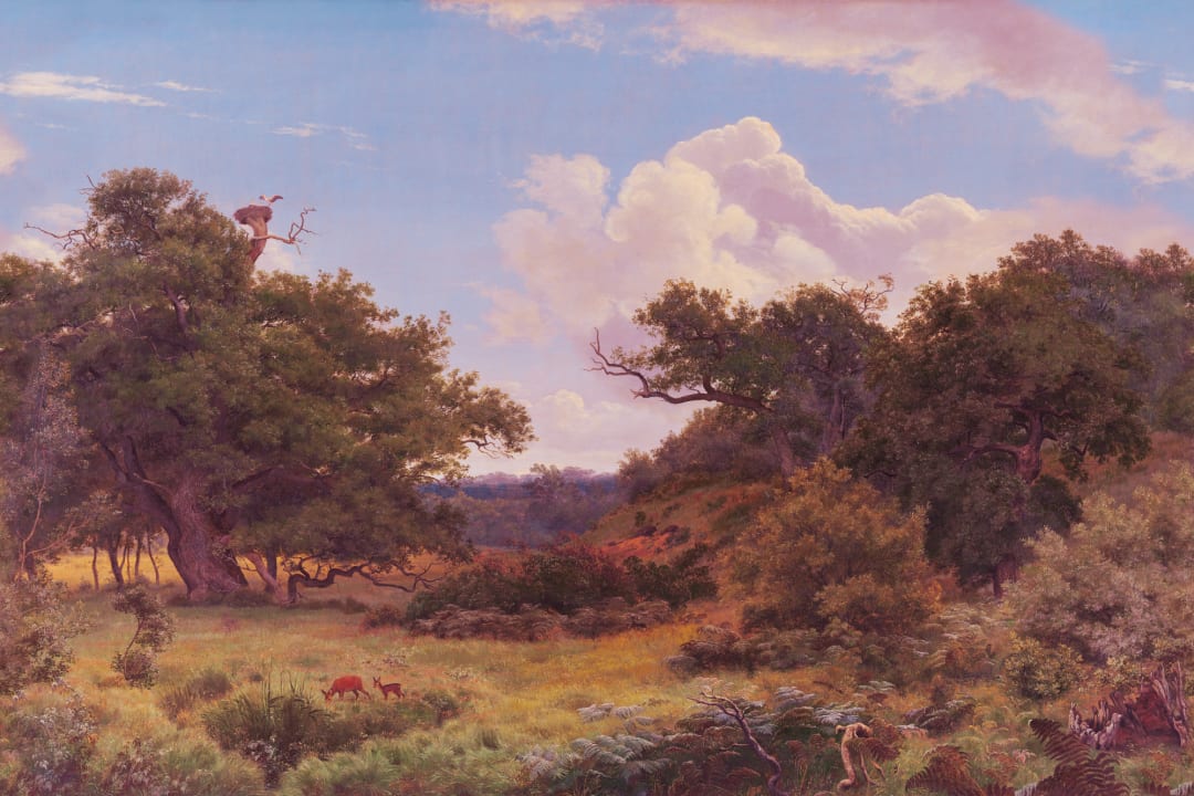 Fototapet i solnedgangslandskapet Doe Glade av P. C. Skovgaard