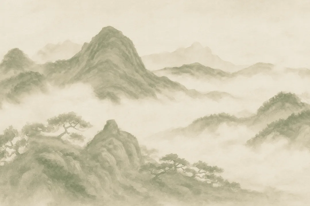 Green Serene Landscape Watercolor Nature Mural