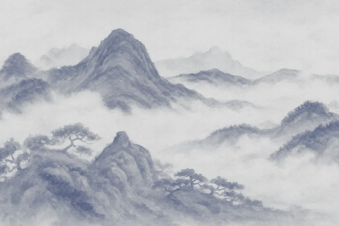 Indigo Japanese Mountain Landscape Wall Mural for Elegance