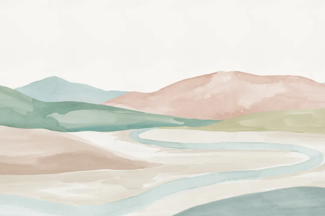 Pastel Watercolor Valley Landscape Mural