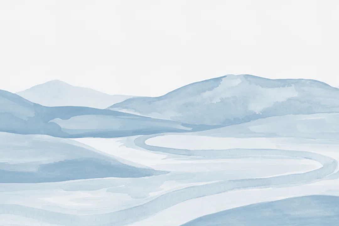 Blue Watercolor Valley Landscape Mural