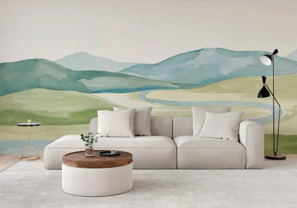 Watercolor Valley Landscape Mural