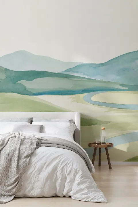 Watercolor Valley Landscape Mural