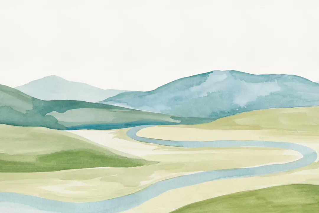 Watercolor Valley Landscape Mural