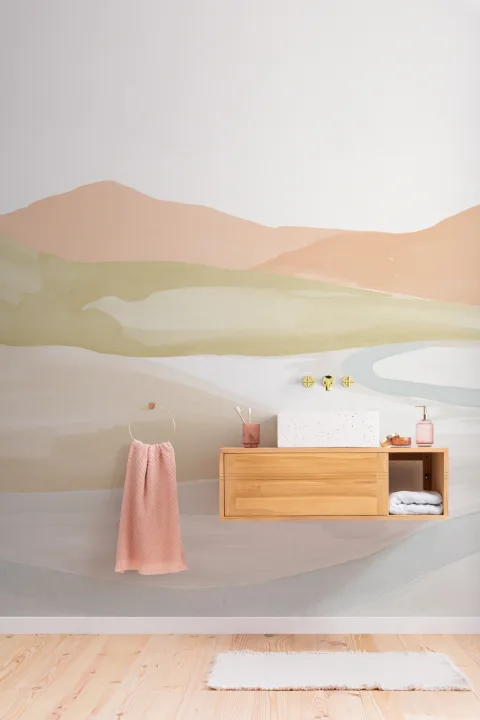 Papel pintado Naranja Acuarela Paisaje Valle
