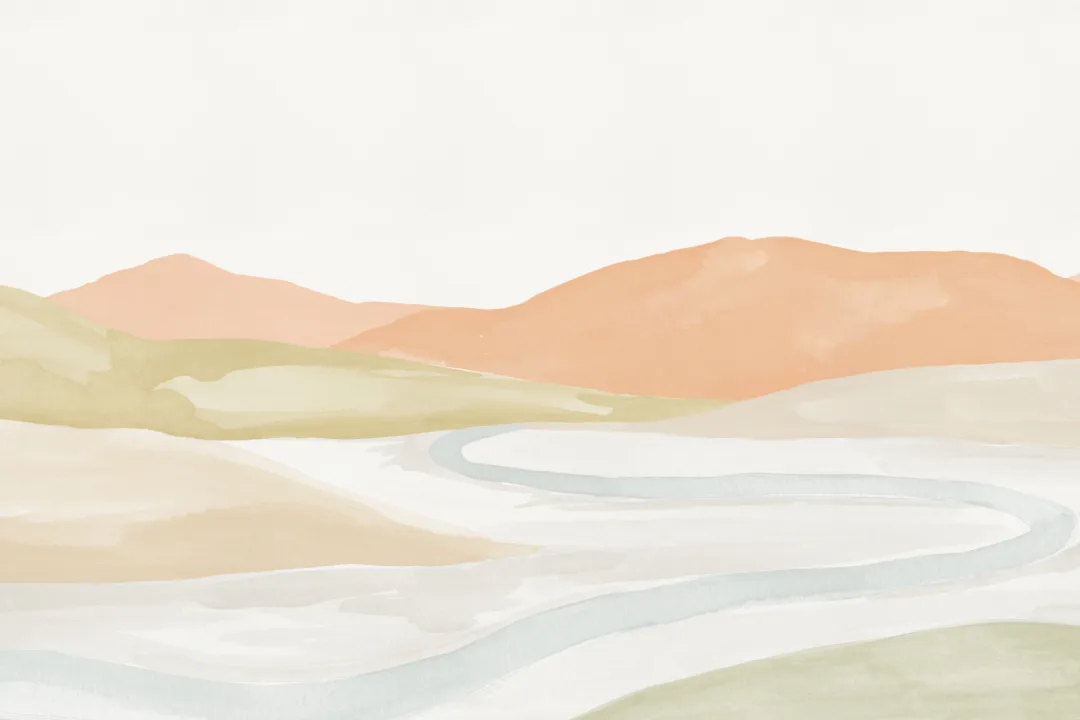 Orange Watercolor Valley Landscape Mural