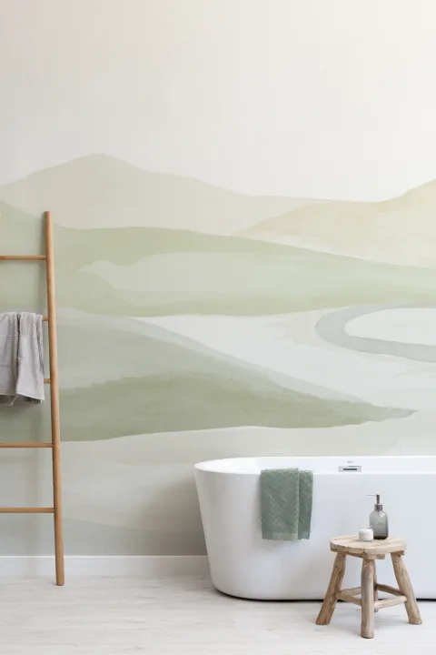 Papel pintado Acuarela verde Paisaje del valle