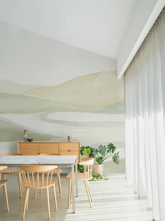Green Watercolor Valley Landscape Mural
