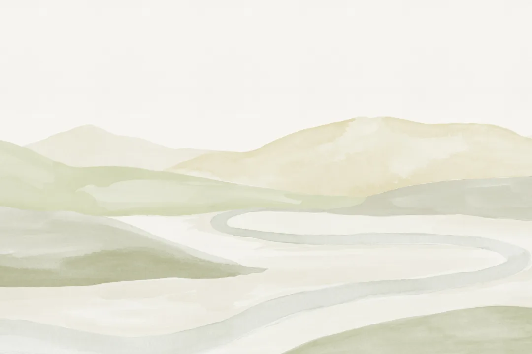 Green Watercolor Valley Landscape Mural