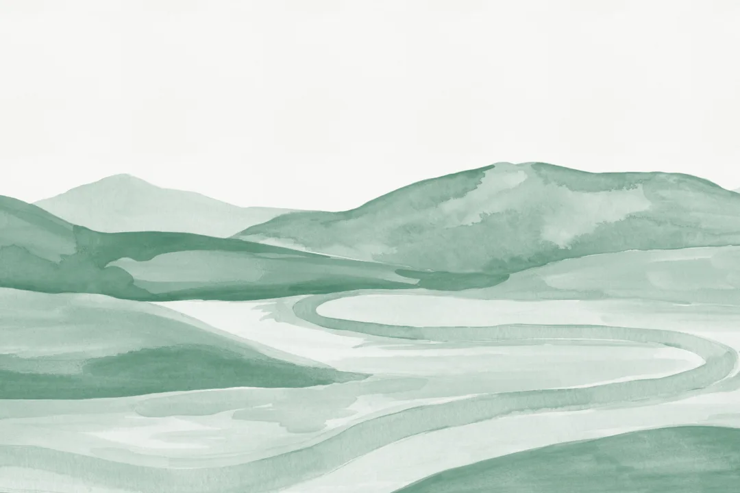 Dark Green Watercolor Valley Landscape Mural