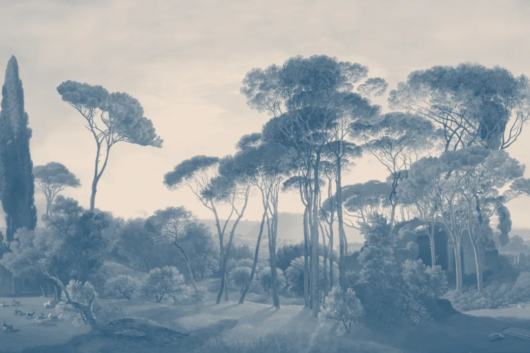 Blue Tivoli Forest Landscape Painting Mural