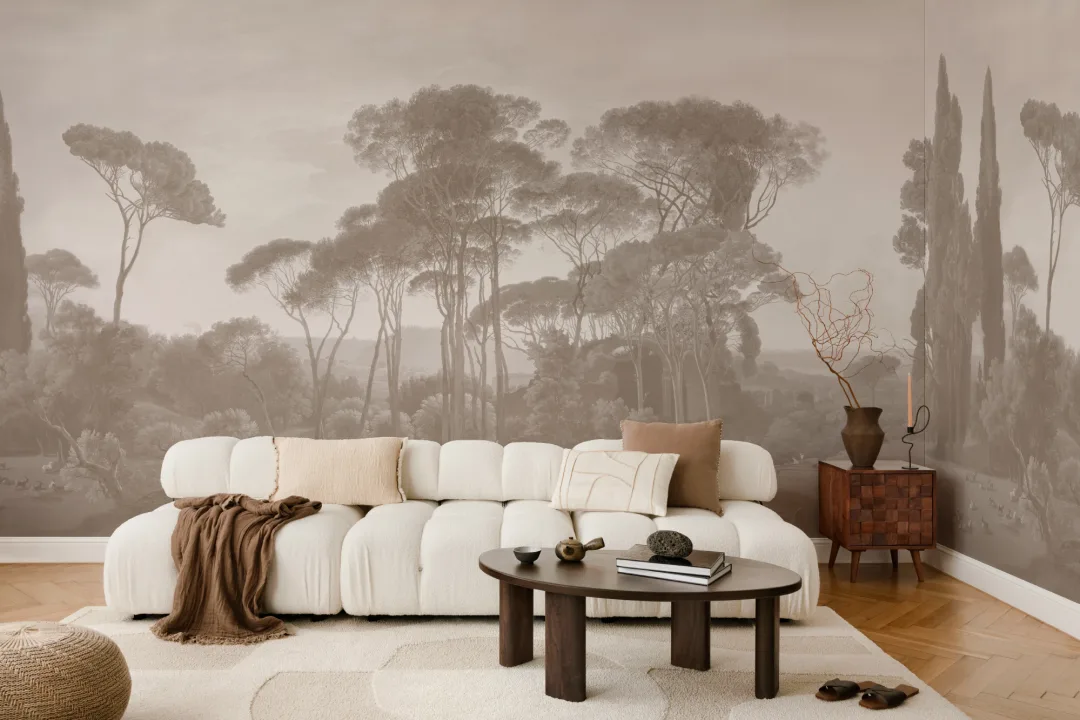 Beige Tivoli Forest Landscape Painting Mural