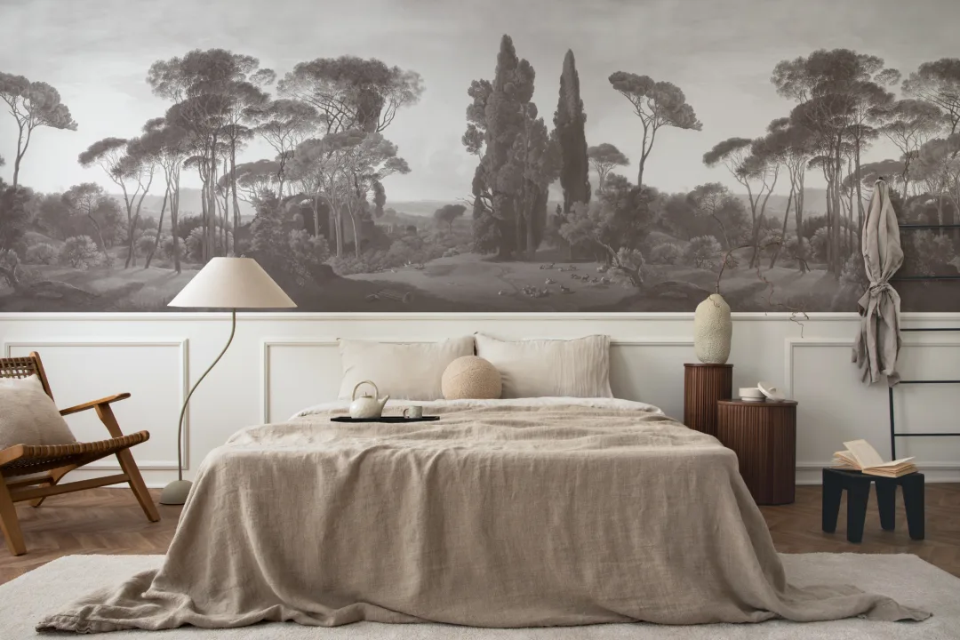 Gray American Landscape Painting Mural